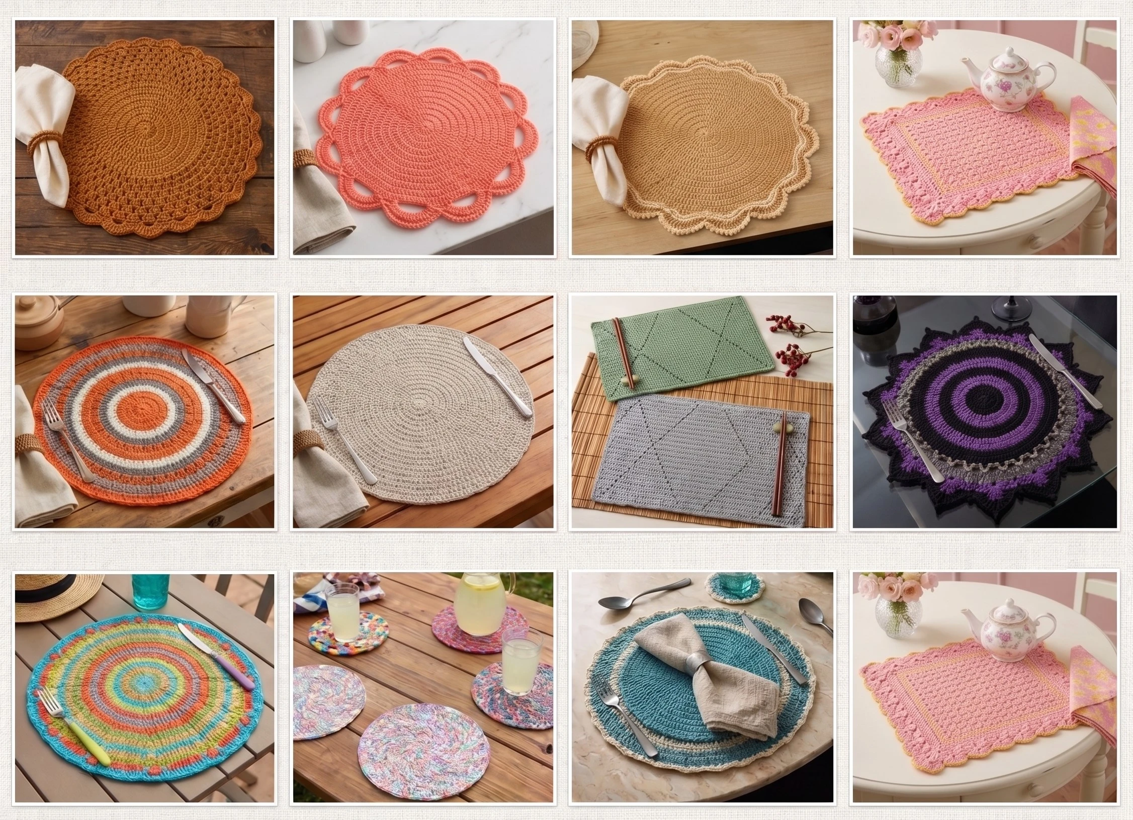 Peças de crochê para mesa posta